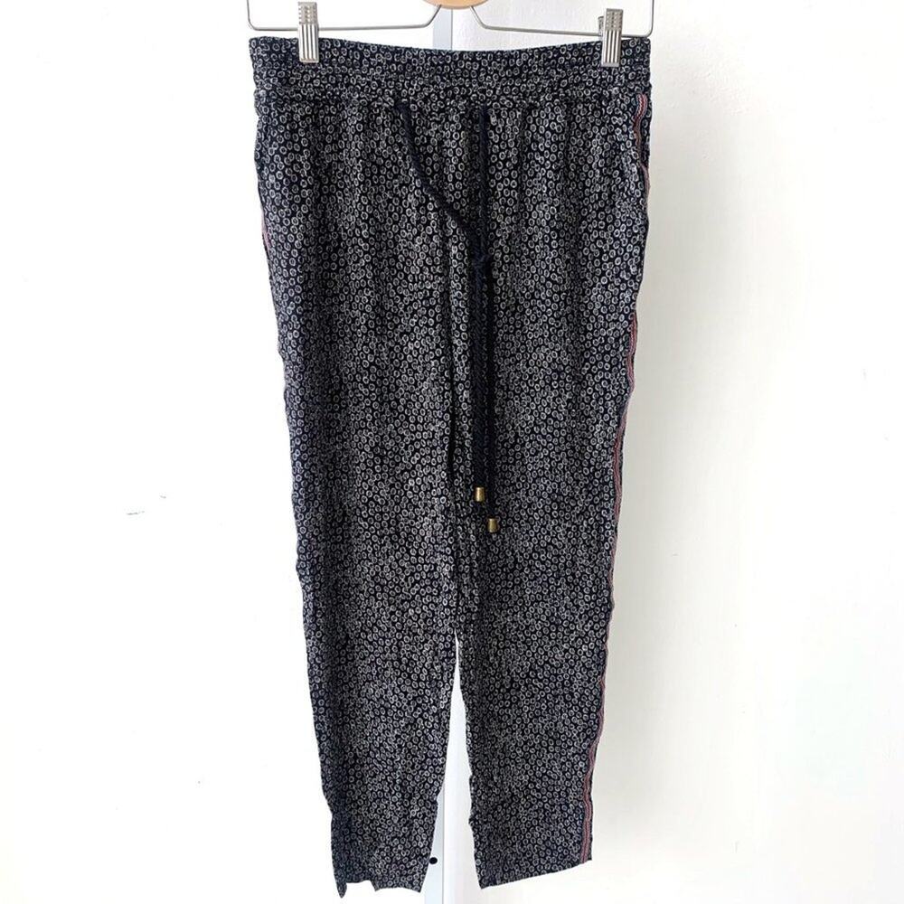 Anthropologie Size XS Black White Ett Twa Stripe Floral Jogger Pant